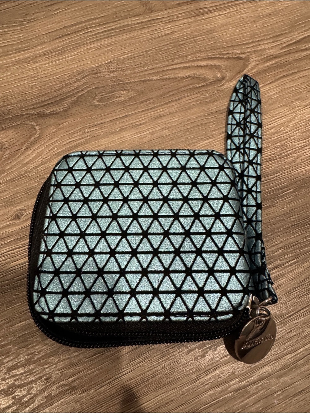 Geometric Pattern Jazzercise Light Blue Small Wristlet Wallet - Like New